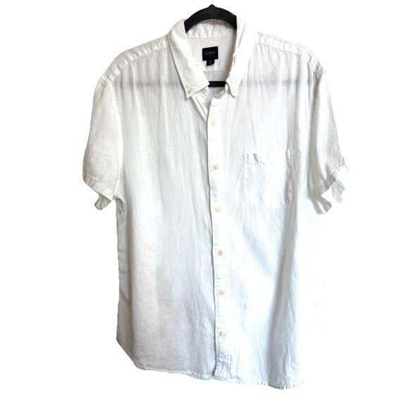 J Crew Women 100% Linen Blouse White Button Up Sz XL Coastal Grandma Lagen Look - Picture 1 of 5